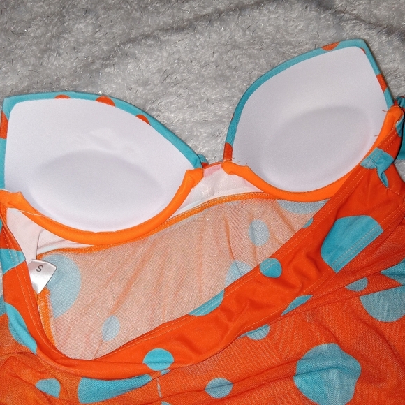 Orange & Blue polka dot strapless tankini - Picture 2 of 7